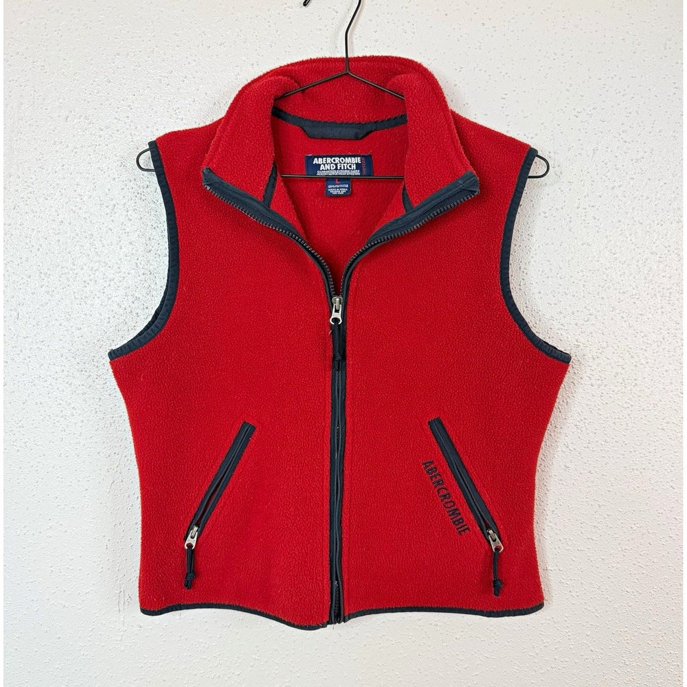 Abercrombie & Fitch 1990's Vintage Men's Red Full Zip Fleece Vest Size L 42"